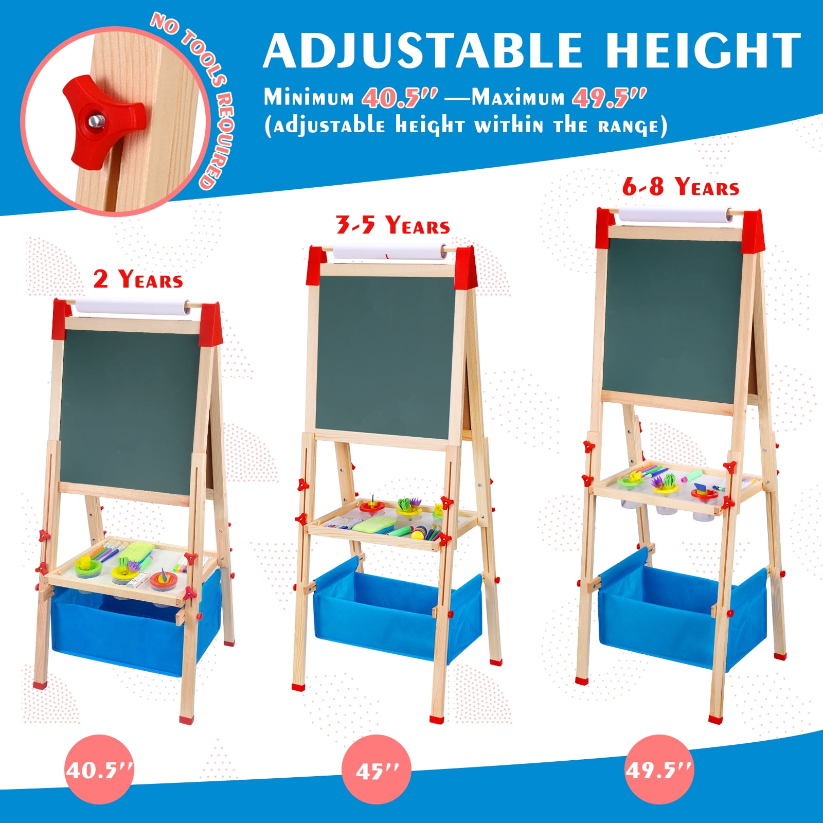 Urban Deco EASEL for Kids Wooden Magnetic Chalkboard &Whiteboard for Toddlers with Paper Roll, Best Christmas Birthday Holiday Gifts