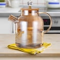 thumbnail image 1 of Jarra de agua de vidrio con tapa de madera Tetera de vidrio de borosilicato Tetera de agua fría Temperatura de -20  degree C a 150  degree C Boca ancha duradera Marrón Claro 1.8L perfecl  tetera tetera, 1 of 8