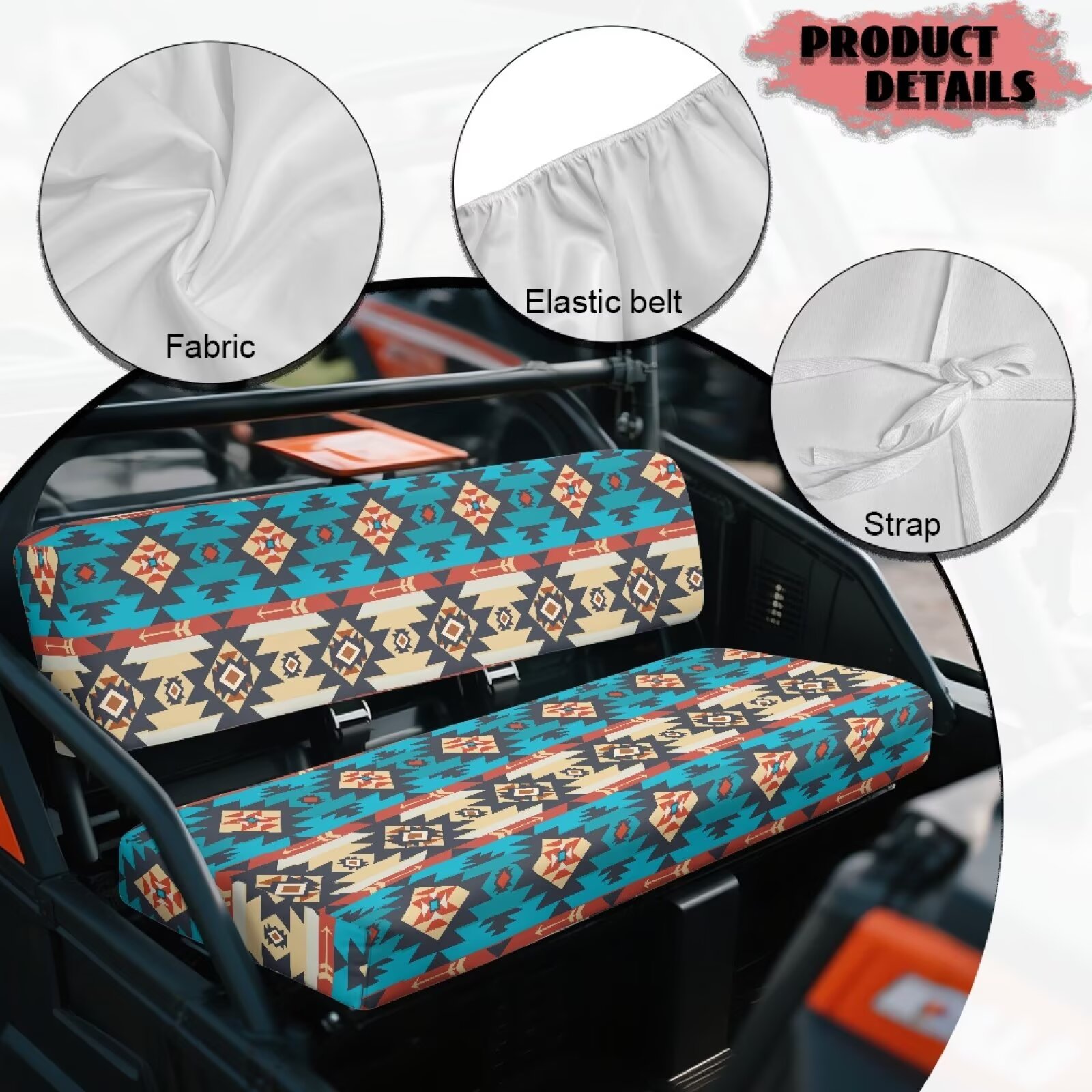 Uorisanigo UTV Seat Cover Compatible with Kawasaki Mule 4010 4x4 FE 2025 2023 2022 2021, Easy to Install UTV Accessories for All Seasons, Anti-Slip Blue Aztec Tribal Ethnic Seat Cover Cushion
