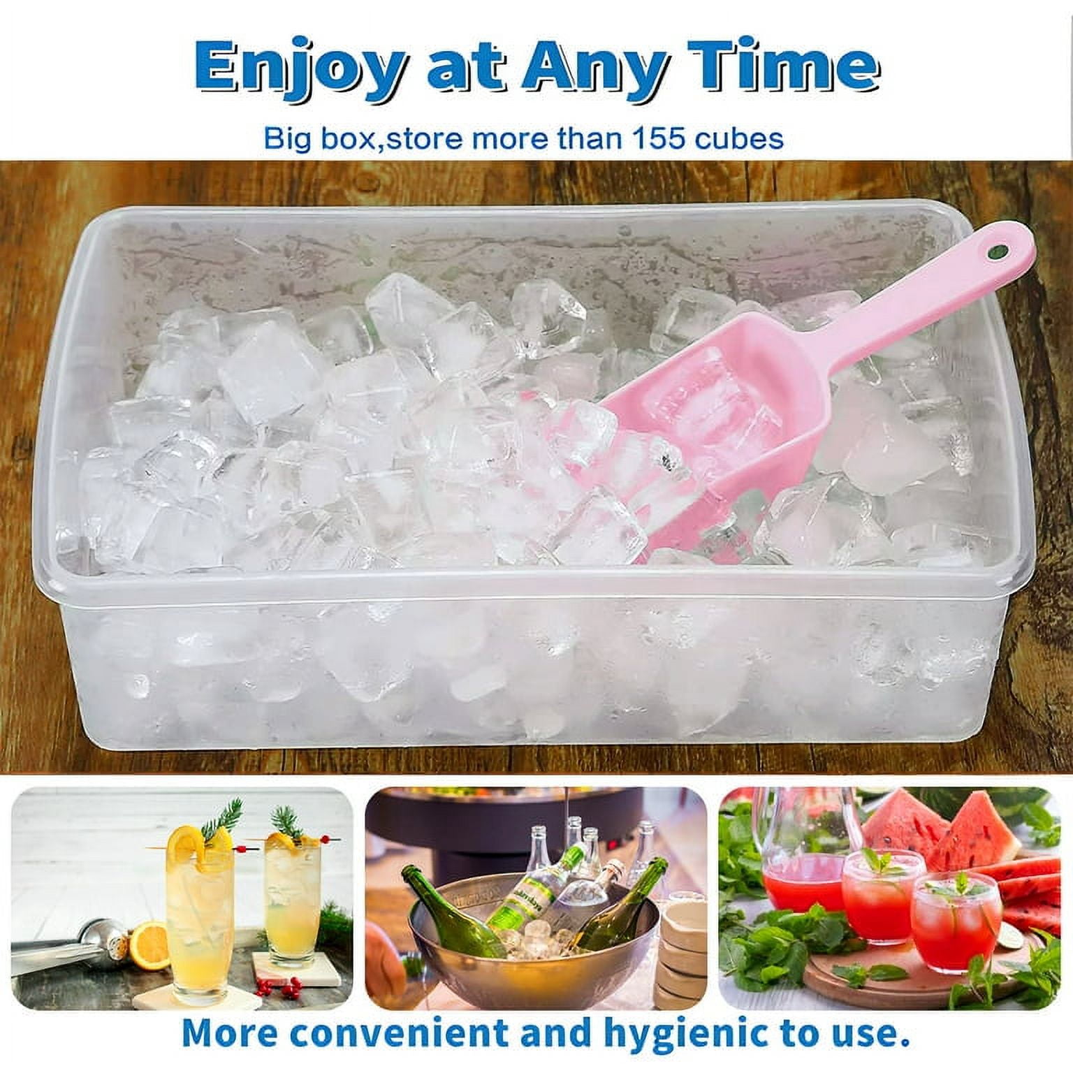 SKYCARPER 2pcs Ice Cube Tray with Lid and Bucket - Large Freezer Ice Tray - Comes with Ice Container, Scoop and Cover - BPA Free Ice Cube Molds 