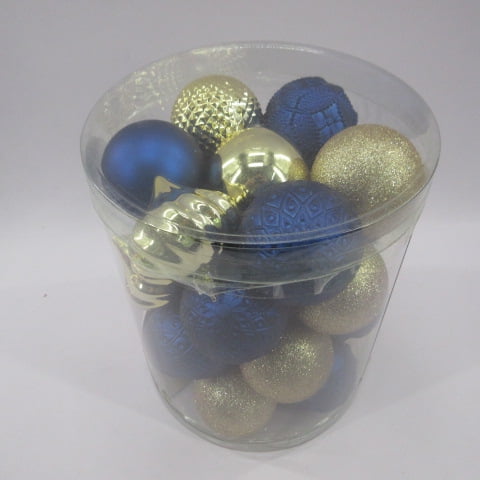 Holiday Time Shatterproof Christmas Ornaments, Navy and Gold, 26 Count
