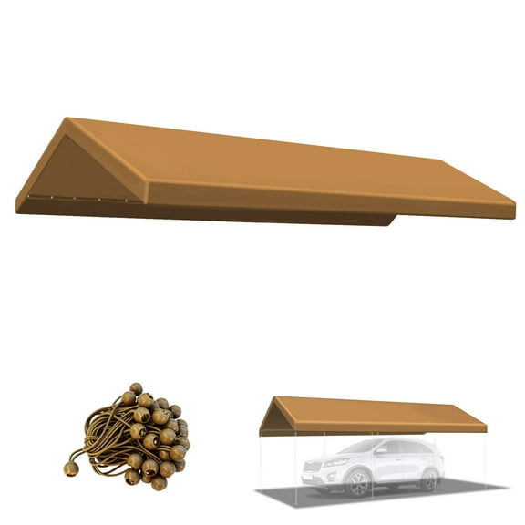 SUNRISEUMBRELLA Upgraded Muliti Color Canopy ONLY 10'x20' Carport Replacement Canopy Outdoor Tent Garage Top Tarp Shelter Cover with Ball Bungees (Tan)