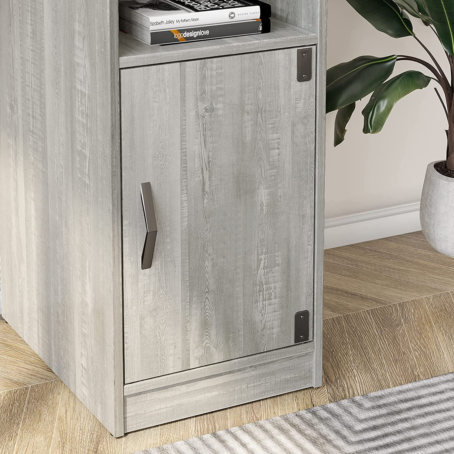 Bestier Reversible 60" L Shaped Computer Desk with Storage Cabinet Long Desk for 2 Person Wash White