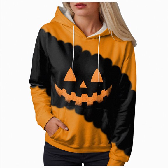 Godom Womens Halloween Hoodies Fall Long Sleeve Drawstring Pullover Tops with Pockets Fashion Loose Casual Sweatshirt for Women