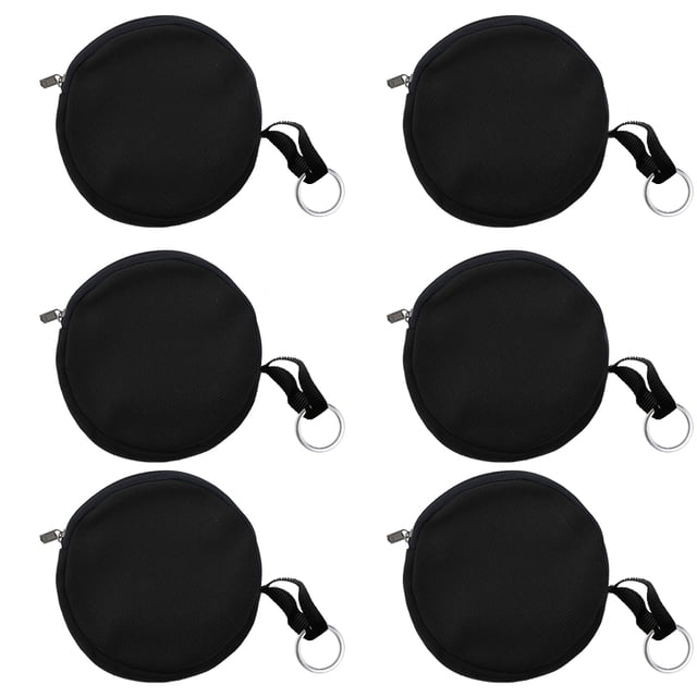 Aspire 6-Pack Cotton Canvas Round Keychain Pouches, Coin Purses, Black Earbud Pouch, 4 Inch