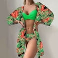 thumbnail image 6 of sunsanly 3Pcs/Set Spaghetti Strap Backless Bikini Cover Up Set Solid Color Bra Leaves Print Briefs Long Sleeve Cardigan Set Beachwear, 6 of 8