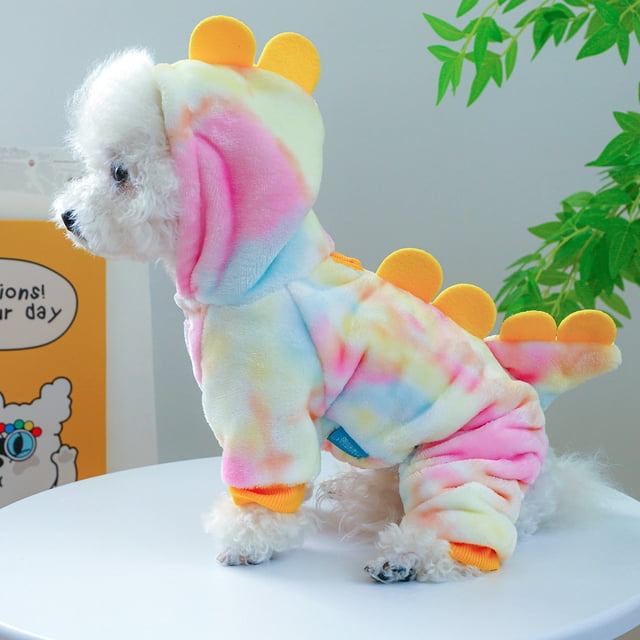 CBFFDC Comfortable Pet Clothes Dinosaur Design Pet Hoodie Four legged Button Closing Comfortable Soft Warm Pet Clothes