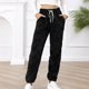 thumbnail image 2 of Gibobby Pantalones para mujer para el frío Pantalones de chándal de forro polar peludo para mujer, pantalones de forro polar con cordón grueso y cálido para invierno(Negro,M), 2 of 5