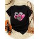 thumbnail image 2 of Camiseta con estampado de corazón, informal, de cuello redondo y manga corta, para mujer, 100 % algodón, para deporte y tiempo libre., 2 of 5