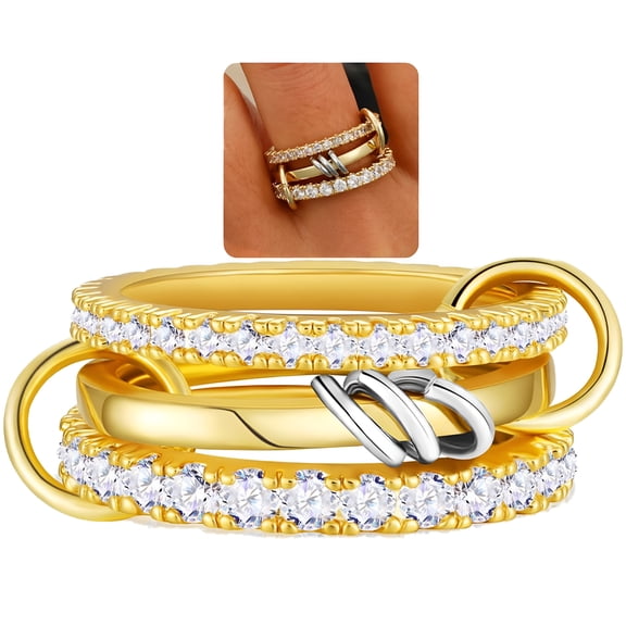 DESIGNICE 18K Gold Plated Stackable Rings for Women Mom Non Tarnish Cubic Zirconia Interlocked Knuckle Multi Link Connected Rings Set Wedding Birthday Jewelry Gifts Ideas for Her Size 6-10