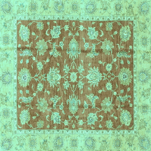 Ahgly Company Machine Washable Indoor Square Abstract Turquoise Blue Modern Area Rugs, 8' Square