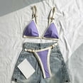 thumbnail image 1 of Womens Ribbed Bikini Outfits Triangle Bra Tops with Thong Bottoms for Summer Beach Travel Purple M, 1 of 8