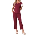 thumbnail image 2 of INSPIRE CHIC Womens Pajama Sets Summer Sleepwear Built-in Shelf Bra Short Sleeve Tops and Pants Lounge Set with Pockets M Red, 2 of 6