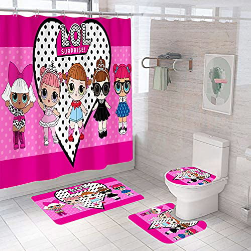 Game Hall Signboard Shower Curtain Toilet Cover Rug Bath Mat Contour Rug Set 