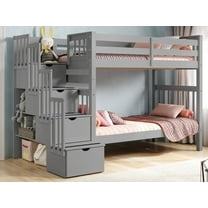 Bedz King Tall Stairway Bunk Beds Twin over Twin with 4 Drawers in the Steps, Gray