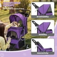 thumbnail image 5 of LINJH 3-Wheel Pet Stroller, Foldable Travel Jogger for Small & Medium Dogs & Cats (Up to 33lbs), Lightweight Carrier with Breathable Mesh Cover, Cup Holder & Storage Basket, Purple, 5 of 11