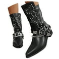thumbnail image 3 of YLYL Women's Goth Leather Block Heel Ankle Boots Fashion Studded Strap Trim Punk Winter Motorcycle Short Booties, 3 of 8