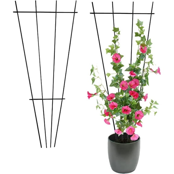 2Pcs Plant Trellis for Climbing Plants Indoor,Green Coated Fan Pot Trellis Metal Flower Support Garden Trellis Frames for Indoor Outdoor Vines Flower Vegetable