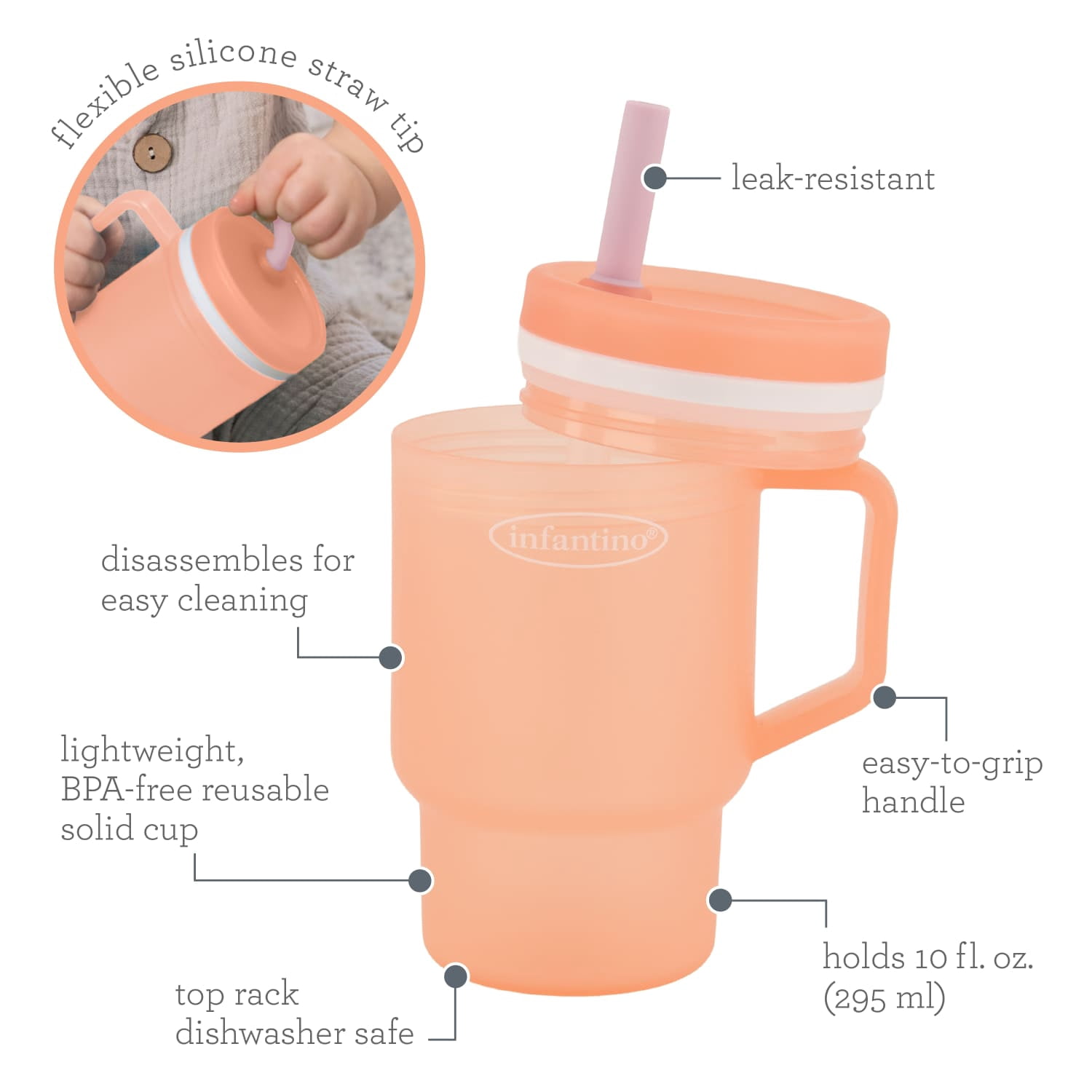 Infantino My 1st Tumbler – Adorable 10 oz. Training Cup with Toddler-Friendly Straw and Handle, Cherry Blossom