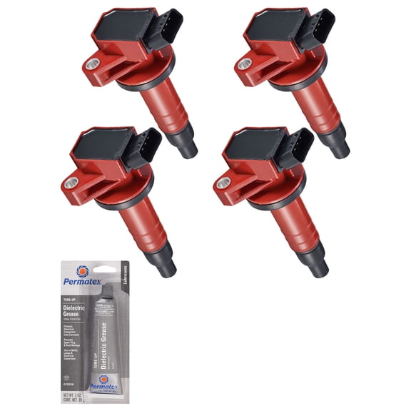 Set of Red Ignition Coils and Tune-Up Grease Compatible with 2003-2008 Pontiac Vibe 1.8L L4 1794cc -ci Replacement for UF247, UF315