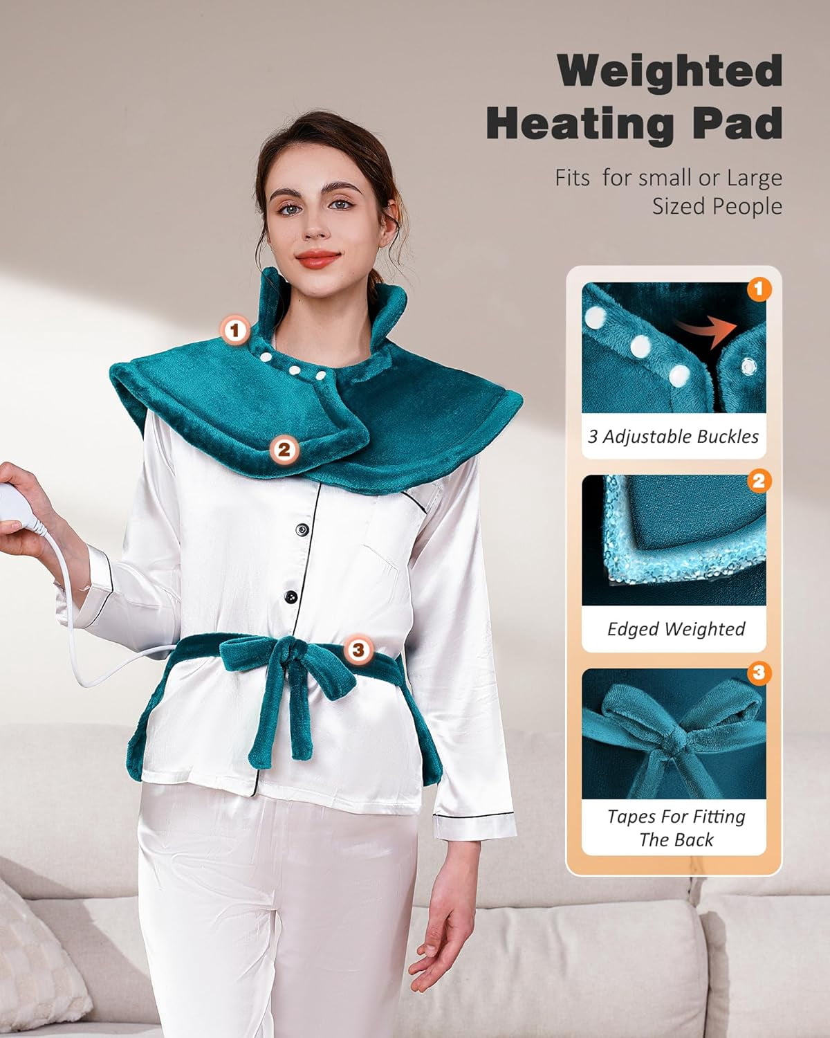 SPA4PIEDS Weighted Heating Pad for Neck and Shoulders and Back, 2.5lb Large Electric Wearable Gifts for Women, Men (Teal)