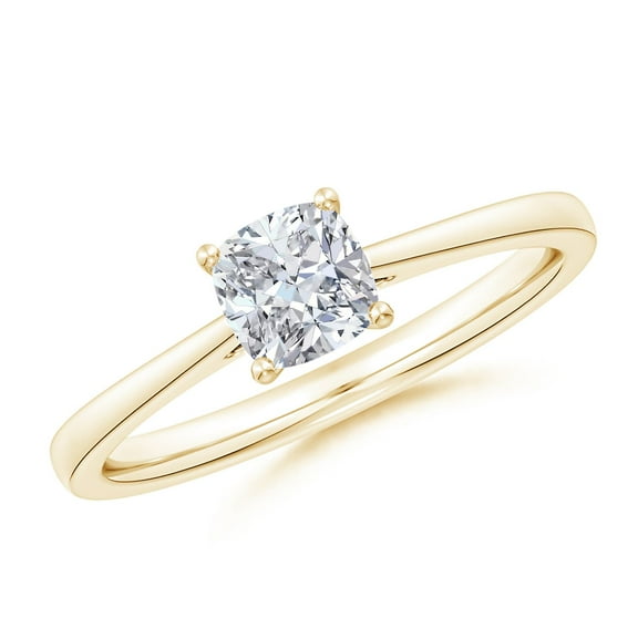 ANGARA Natural Cushion Diamond Engagement Ring in 14K Yellow Gold for Women (Size-5.25mm| Color-H| Clarity-SI2) | April Birthstone, Anniversary, Jewelry Gift for Women | Natural Diamond Ring