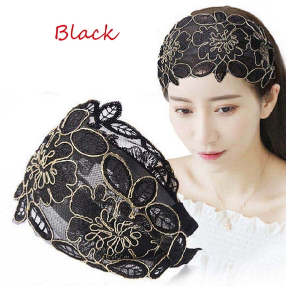 Korean Summer Flower Silk Broadside Non-slip Hair Accessories Head Hoop Headband Hair Bands BLACK