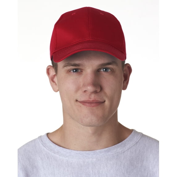 UltraClub 8121 Adult Classic Cut Cotton Twill 6-Panel Cap - Red - One Size
