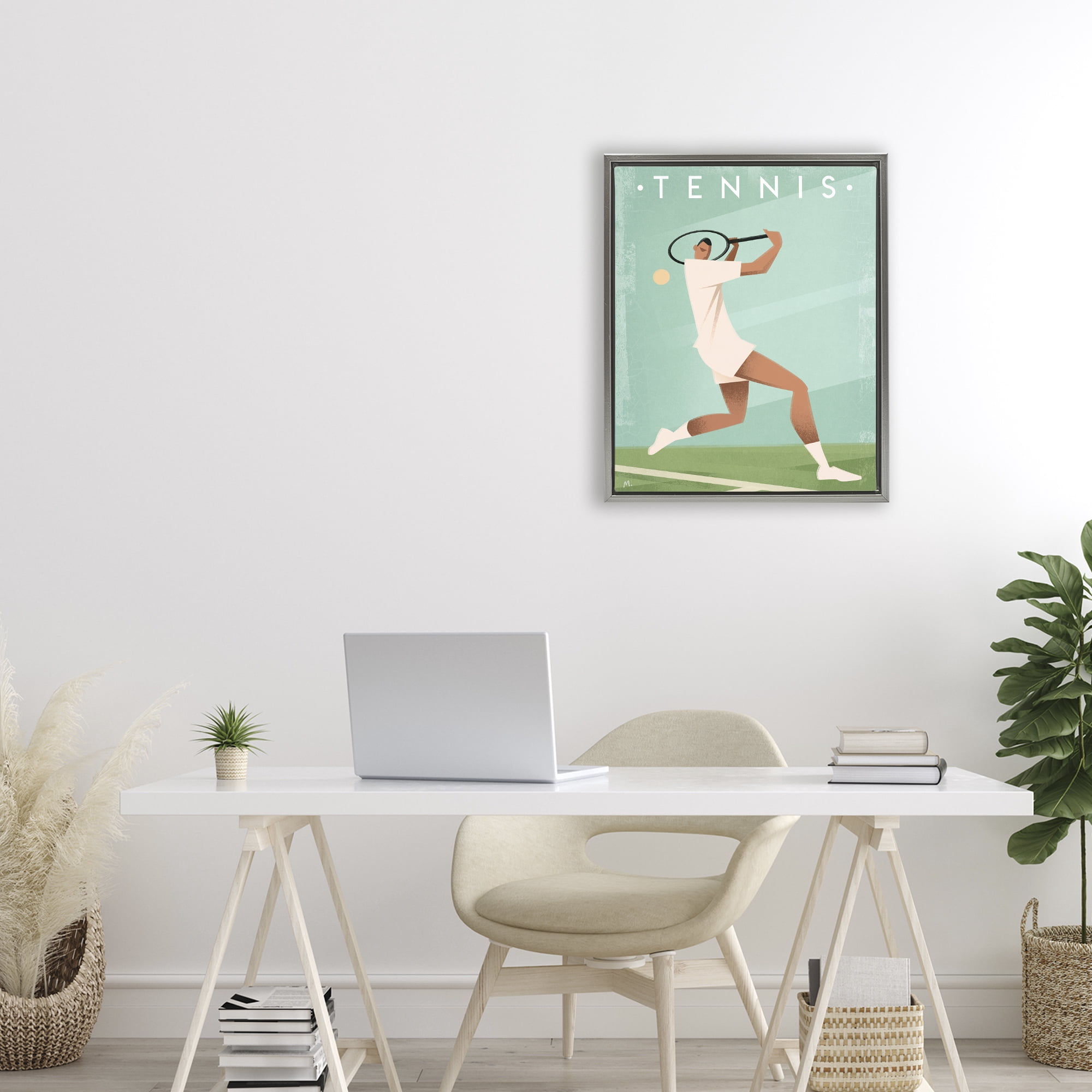 Stupell Industries Vintage Tennis Swing Gray Framed Floater Canvas Wall Art, design by Martin Wickstrom