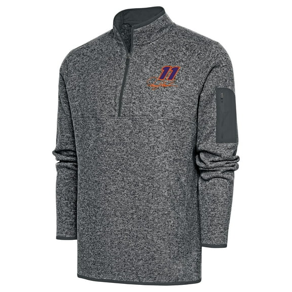Men's Antigua Heather Gray Denny Hamlin Fortune Quarter-Zip Pullover Jacket