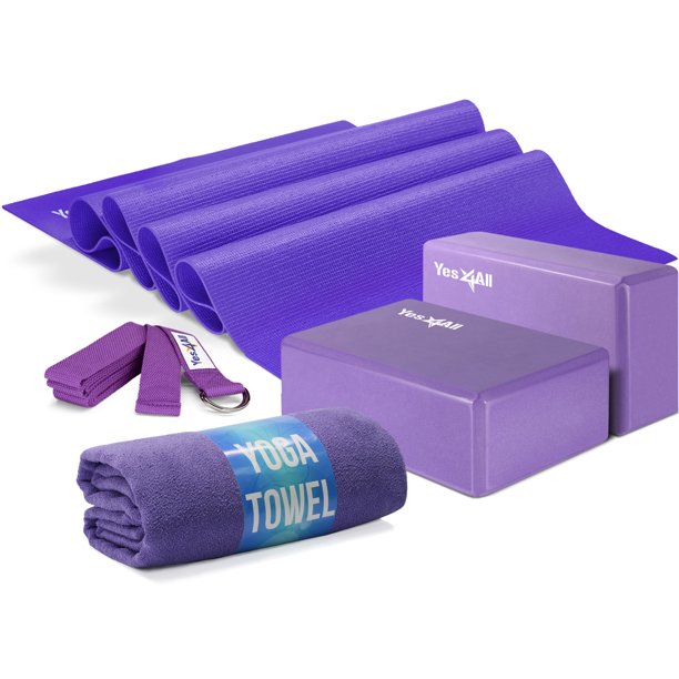Yes4All Yoga Starter Kit, Includes PVC Exercise Yoga Mat, 2 Yoga Blocks ...