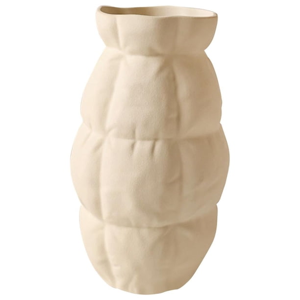 Jarrón de cerámica con flores, escultura, maceta, contenedor para flores secas, jarrón decorativo Beige