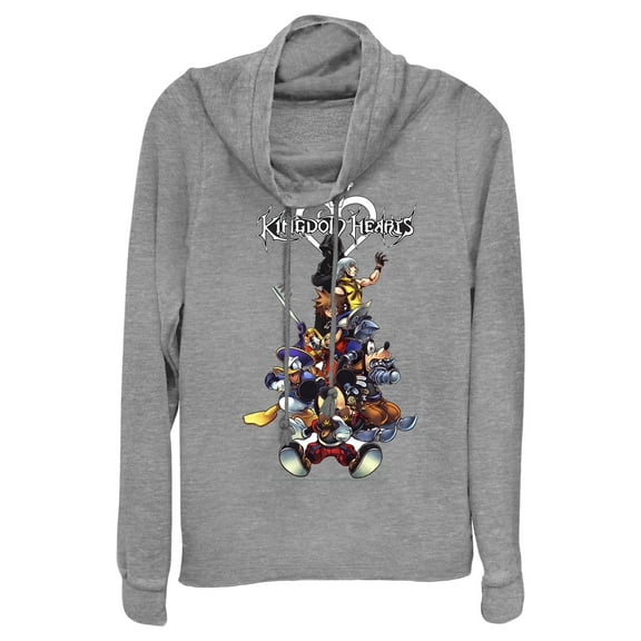Junior's Kingdom Hearts Coded Box Art Cowl Neck Sweatshirt Gray Heather 4X Large