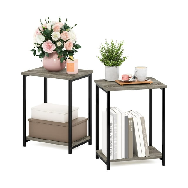 Mesa auxiliar Furinno Simplistic con estructura metálica, paquete de 2 unidades, roble francés