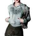 thumbnail image 1 of Qmyliery Women’s Long Sleeve Zipper Cardigan Fashion Wings Printed Slim Fit Cropped Hooded Sweatshirt,S/M/L, 1 of 9