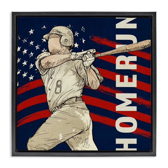 Patriotic Home Run Baseballer Black Framed Floater Canvas Wall Art, design by LightBoxJournal