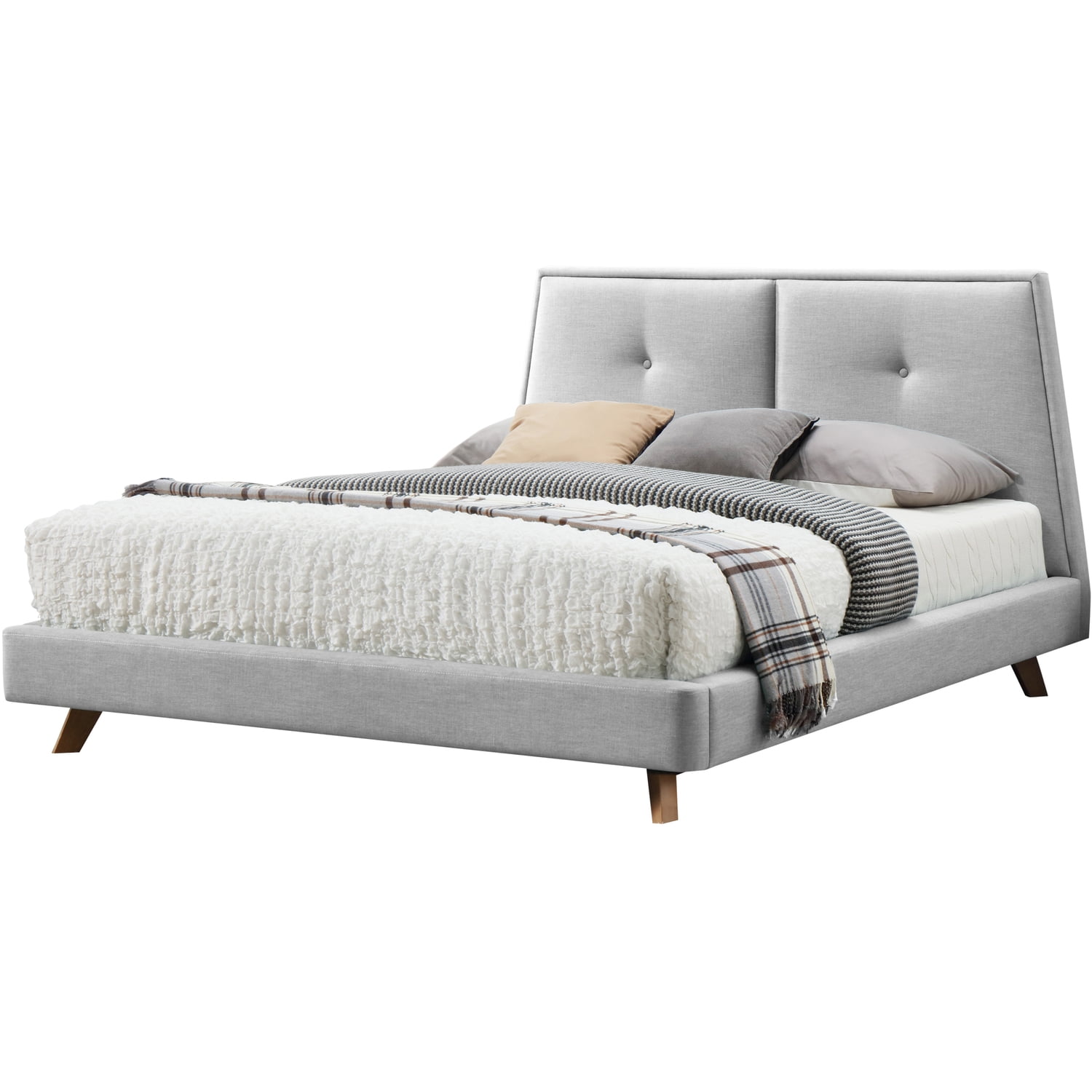 Omax Decor Kenzie Wood and Fabric Upholstered Queen Platform