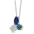 thumbnail image 2 of 925 Silver and 10K Yellow Gold Blue Sapphire and Lab Grown Diamond and London Blue Topaz Pendant Necklace for Women | 2.79 Cttw | Pear Shape 8X6MM | Oval 7X5MM | Round 5MM | with 18 inch Chain, 2 of 4