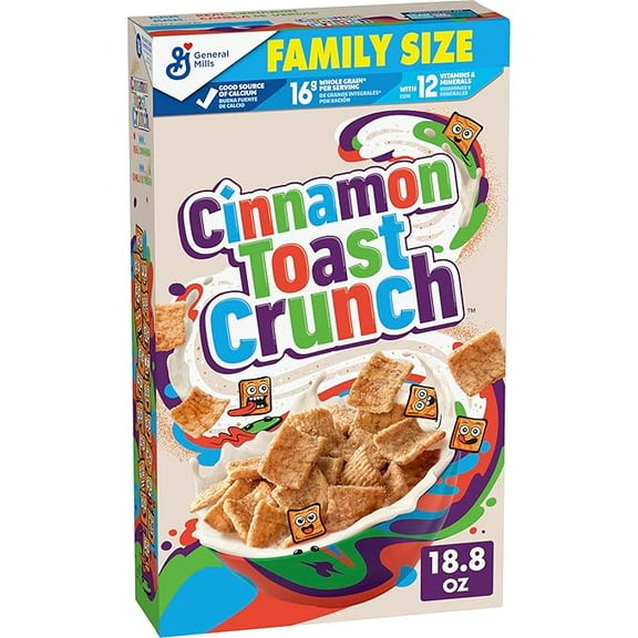 Cinnamon Toast Crunch Breakfast Cereal, Crispy Cinnamon Cereal, Family Size, 18.8 oz Cereal Box