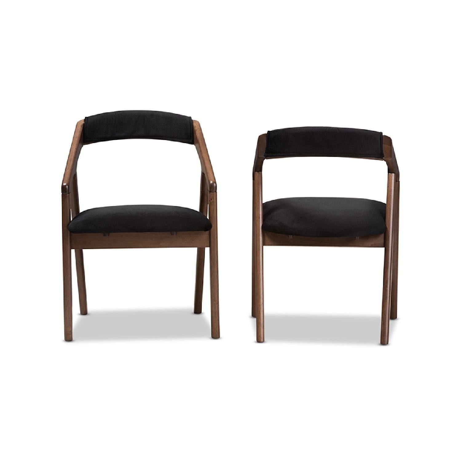 Baxton Studio Wendy Mid-Century Modern Black Velvet and Walnut Medium Brown Wood Finishing Dining Chair (Set of 2)