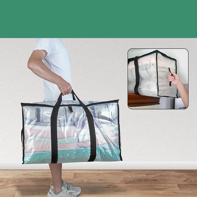 Feltree Sac de Rangement pour Couvertures Grande Capacité Transparent avec Poignée Portable Pliable Multifonctionnel Organisateur de Vêtements