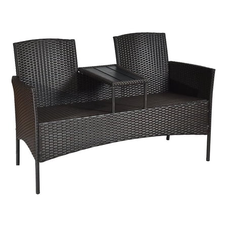 Pemberly Row Rattan Steel Patio Loveseat Sofa Set with 2 Thick Cushions in Red