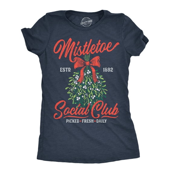 Womens Funny T Shirts Mistletoe Social Club Sarcastic Christmas Graphic Novelty Tee For Ladies Womens Graphic Tees