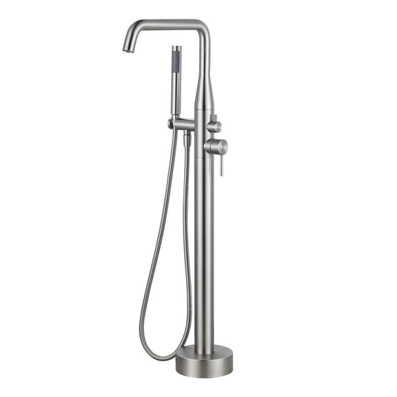 Wowow Single Handle Freestanding Tub Faucet with Hand Shower in Brushed Nickel