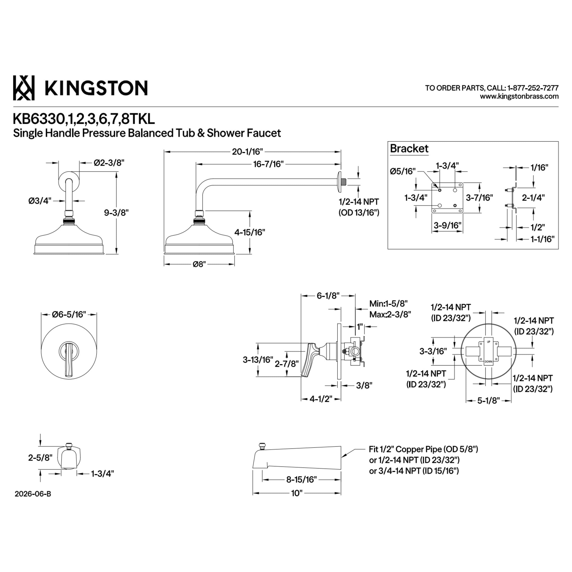 Kingston KB6331TKL Hallerbos Single-Handle Pressure Balanced Tub and Shower Faucet, Polished Chrome