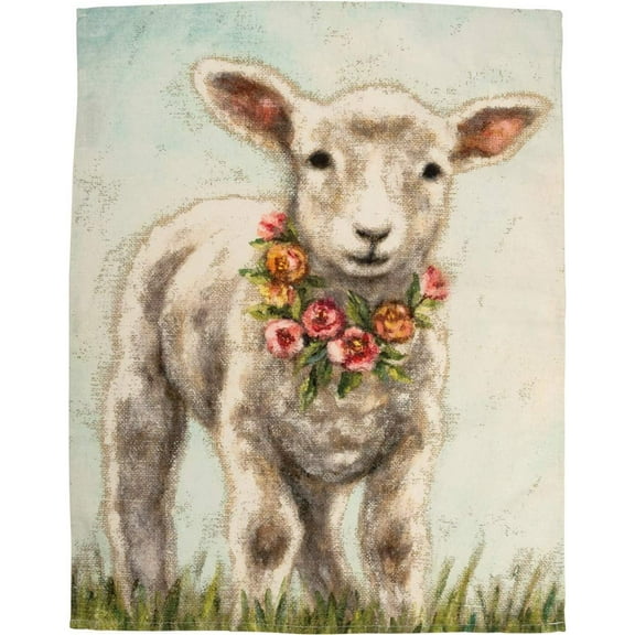 Primitives by Kathy 109175 Dish Towel, 26 inches, Cotton (Lamb Wreath)