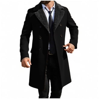 OHMZYZO Mens Trench Coat Double Breasted Notched Collar Fleece
