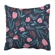 ARHOME Colorful Pretty Watercolor Style Floral Design with Flower and Leaf Motifs Green Pillowcase 16x16 inch
