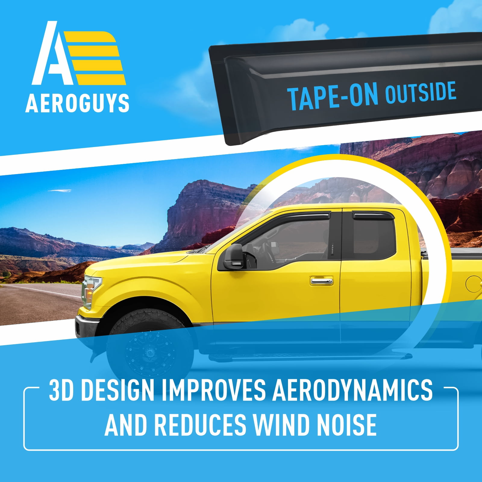 AEROGUYS Tape-On Window Deflectors Extra Durable Window Visors Rain Guards Fit for Ford F-150 2015-2025 SuperCab, Sun Visors, Wind Vent Visors, Car Accessories - 4 pcs. AG0721