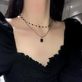 thumbnail image 2 of Visland Women Necklace Stacked Double Layers Black Rhinestone Decor Exquisite Stainless Adjustable Lightweight Lady Neck Decoration Jewelry, 2 of 7